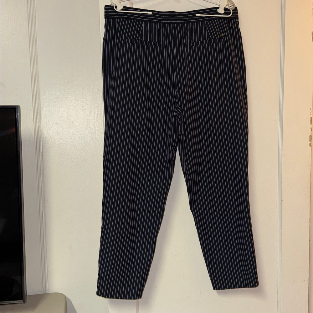 TOMMY HILFIGER Navy Pinstripe Tie Front High Rise Slacks Career Size L - Picture 4 of 14